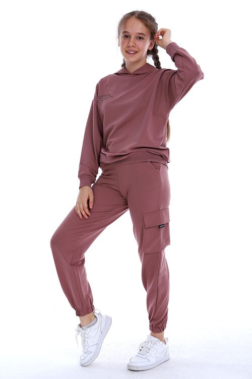Kız Çocuk Kapşonlu Kargo Cepli Takım 10-5 Yaş 14169