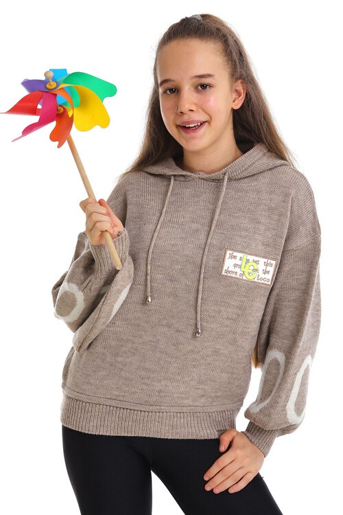 Kız Çocuk Yazı Nakışlı Yün Örme Triko Sweatshirt 14186