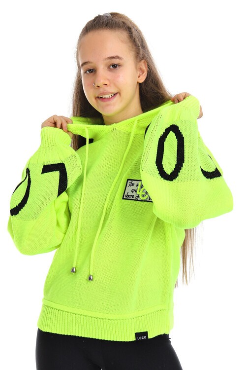 Kız Çocuk Yazı Nakışlı Yün Örme Triko Sweatshirt 14186