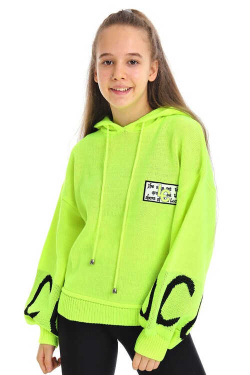 Kız Çocuk Yazı Nakışlı Yün Örme Triko Sweatshirt 14186