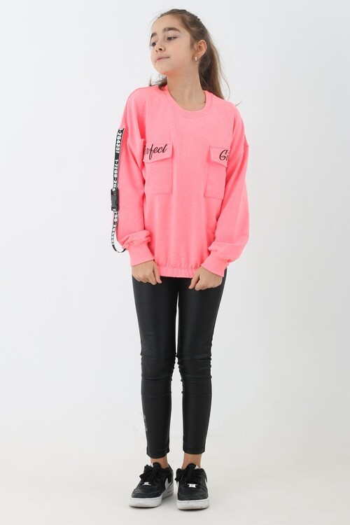 Kız Çocuk Perfect Yazı Baskılı Oversize Sweatshirt 14174