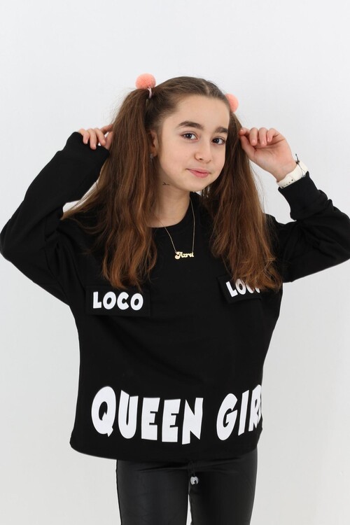 Kız Çocuk Quenn Yazı Baskılı Sweatshirt 9-14 Yaş 14041