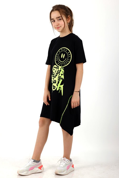 Kız Çocuk Smile Baskılı Tunik Elbise 10-15 Yaş 13950