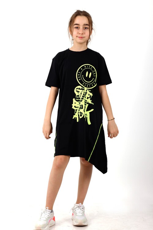 Kız Çocuk Smile Baskılı Tunik Elbise 10-15 Yaş 13950