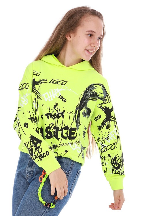 Kız Çocuk Yazı Baskılı Kapşonlu Sweatshirt 10-15 Yaş 13992