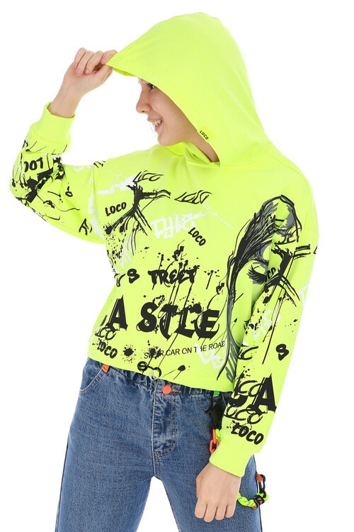 Kız Çocuk Yazı Baskılı Kapşonlu Sweatshirt 10-15 Yaş 13992
