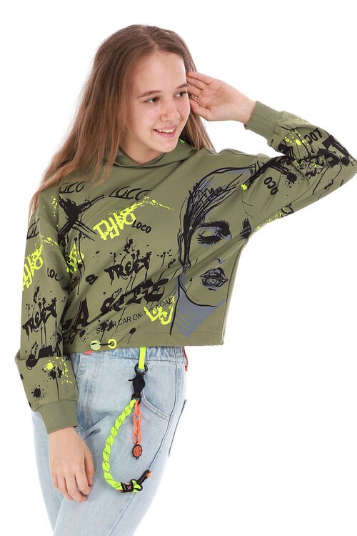 Kız Çocuk Yazı Baskılı Kapşonlu Sweatshirt 10-15 Yaş 13992