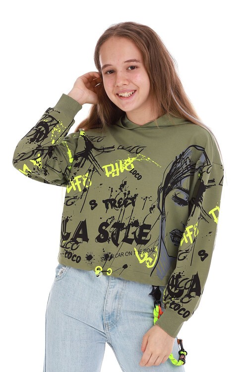 Kız Çocuk Yazı Baskılı Kapşonlu Sweatshirt 10-15 Yaş 13992