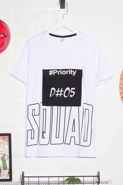 Erkek Çocuk Cepli Priority Baskılı Tshirt 8-13 Yaş 14016