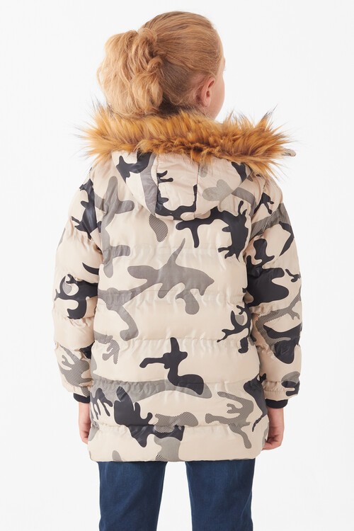 Erkek Çocuk Mont Kamuflaj Desenli Kapüşonlu Şişme Mont 14538