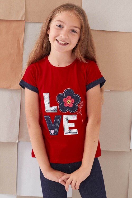 Kız Çocuk Çiçek Nakışlı Kaprili Takım 2-9 Yaş 13938