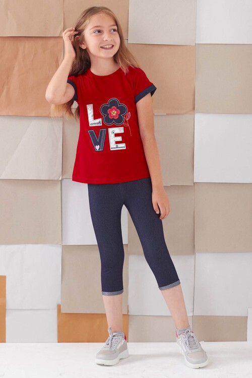 Kız Çocuk Çiçek Nakışlı Kaprili Takım 2-9 Yaş 13938