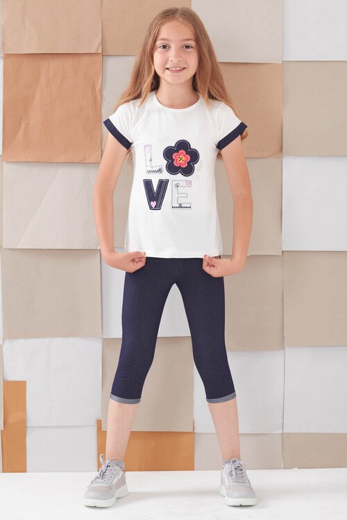 Kız Çocuk Çiçek Nakışlı Kaprili Takım 2-9 Yaş 13938