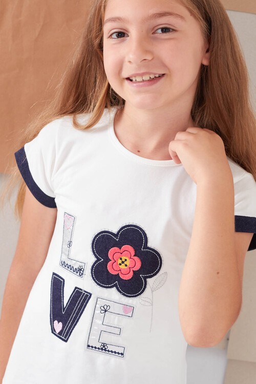 Kız Çocuk Çiçek Nakışlı Kaprili Takım 2-9 Yaş 13938