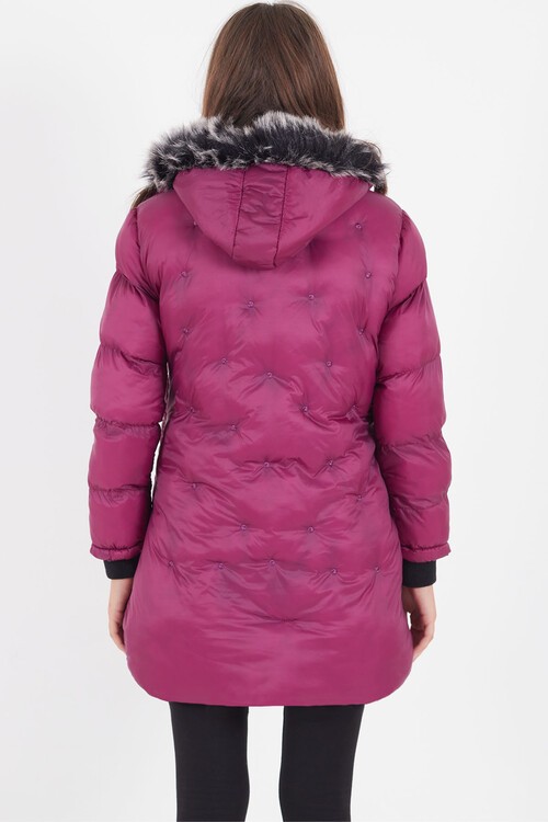 Kız Çocuk Mont Puantiyeli Kapüşonlu Şişme Mont 14532