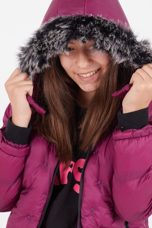 Kız Çocuk Mont Puantiyeli Kapüşonlu Şişme Mont 14532