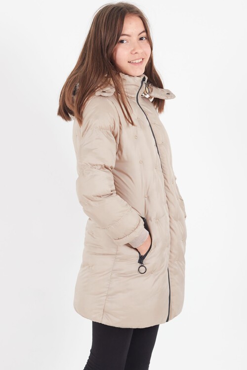 Kız Çocuk Mont Puantiyeli Kapüşonlu Şişme Mont 14532