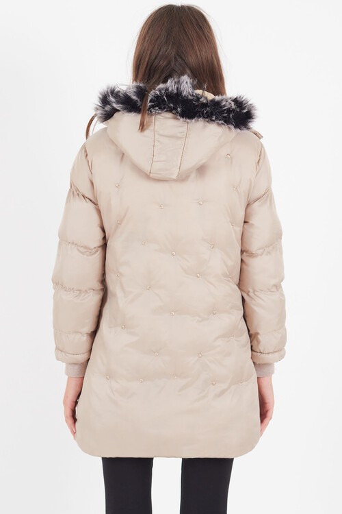 Kız Çocuk Mont Puantiyeli Kapüşonlu Şişme Mont 14532