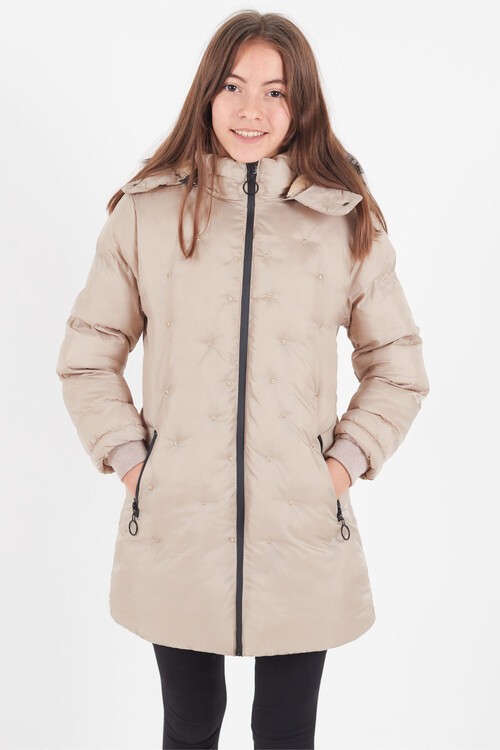 Kız Çocuk Mont Puantiyeli Kapüşonlu Şişme Mont 14532