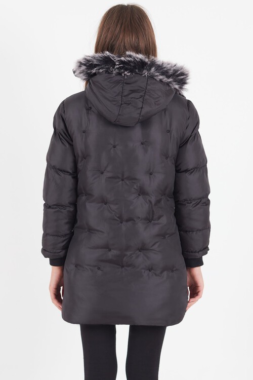 Kız Çocuk Mont Puantiyeli Kapüşonlu Şişme Mont 14532