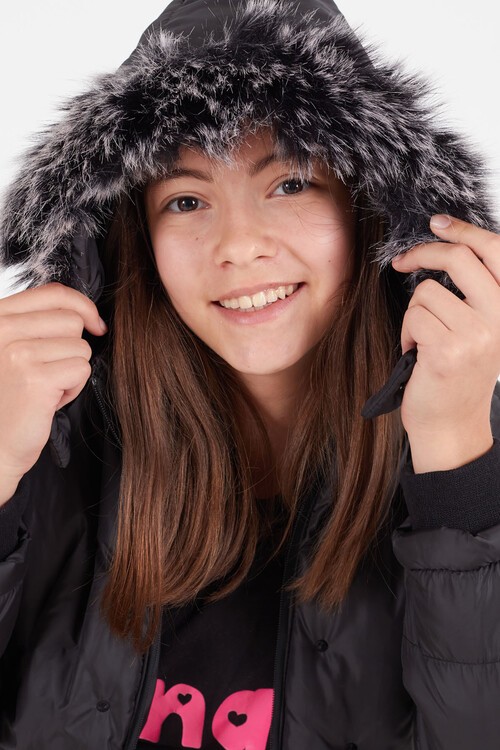 Kız Çocuk Mont Puantiyeli Kapüşonlu Şişme Mont 14532