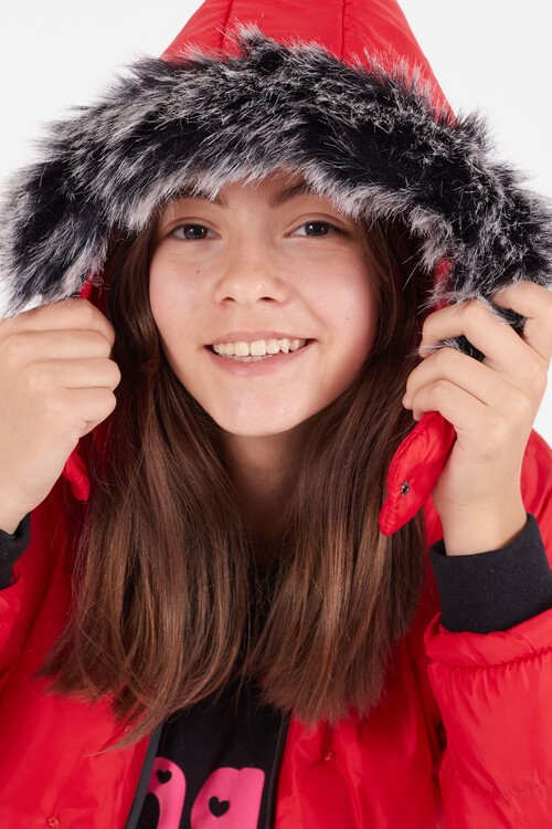 Kız Çocuk Mont Puantiyeli Kapüşonlu Şişme Mont 14532