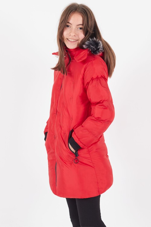 Kız Çocuk Mont Puantiyeli Kapüşonlu Şişme Mont 14532