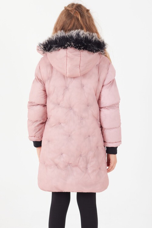 Kız Çocuk Mont Puantiyeli Kapüşonlu Şişme Mont 14532