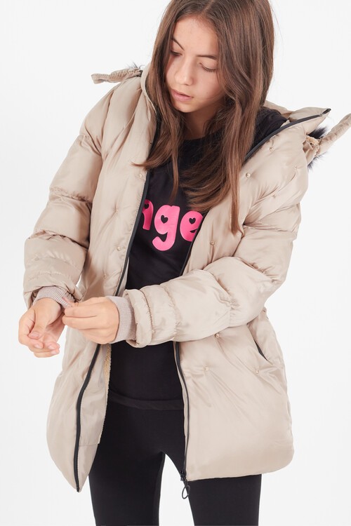 Kız Çocuk Mont Puantiyeli Kapüşonlu Şişme Mont 14532