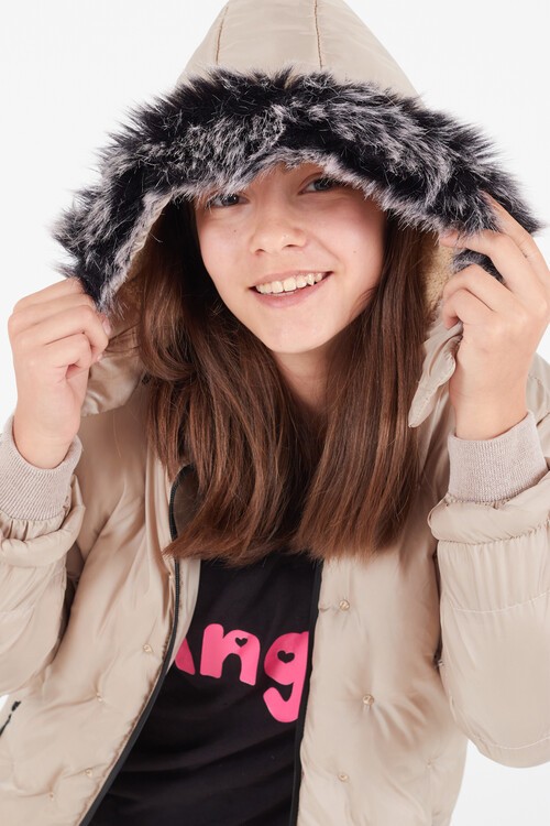 Kız Çocuk Mont Puantiyeli Kapüşonlu Şişme Mont 14532