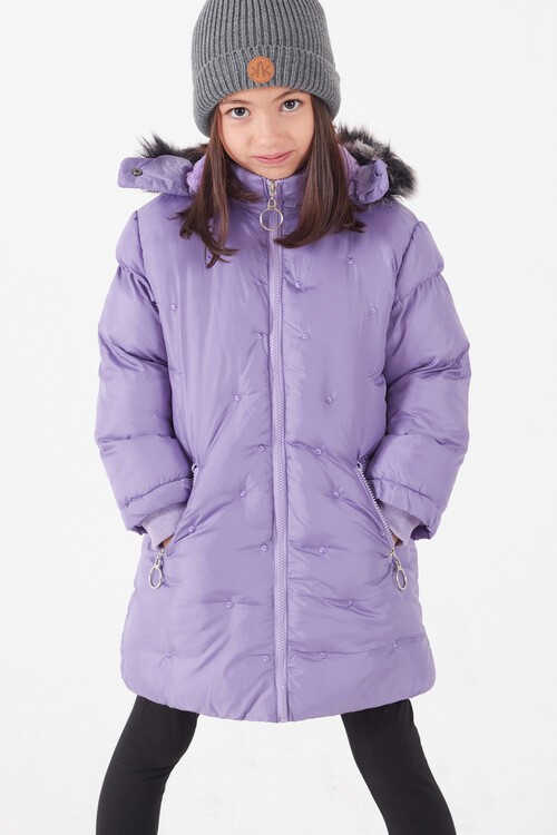 Kız Çocuk Mont Puantiyeli Kapüşonlu Şişme Mont 14532