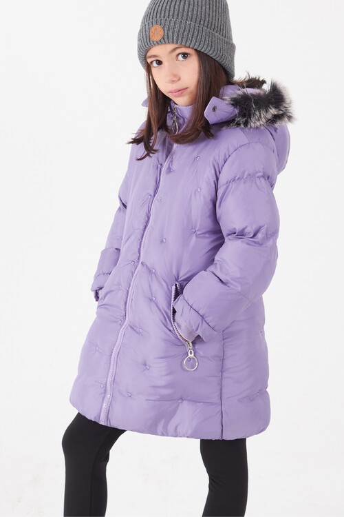 Kız Çocuk Mont Puantiyeli Kapüşonlu Şişme Mont 14532