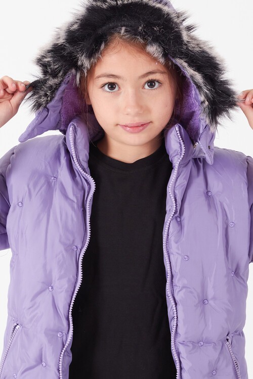 Kız Çocuk Mont Puantiyeli Kapüşonlu Şişme Mont 14532