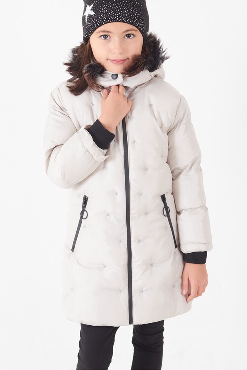 Kız Çocuk Mont Puantiyeli Kapüşonlu Şişme Mont 14532