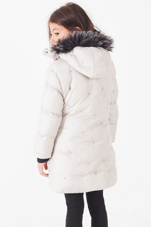 Kız Çocuk Mont Puantiyeli Kapüşonlu Şişme Mont 14532