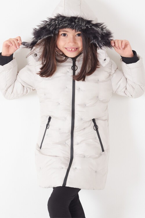 Kız Çocuk Mont Puantiyeli Kapüşonlu Şişme Mont 14532