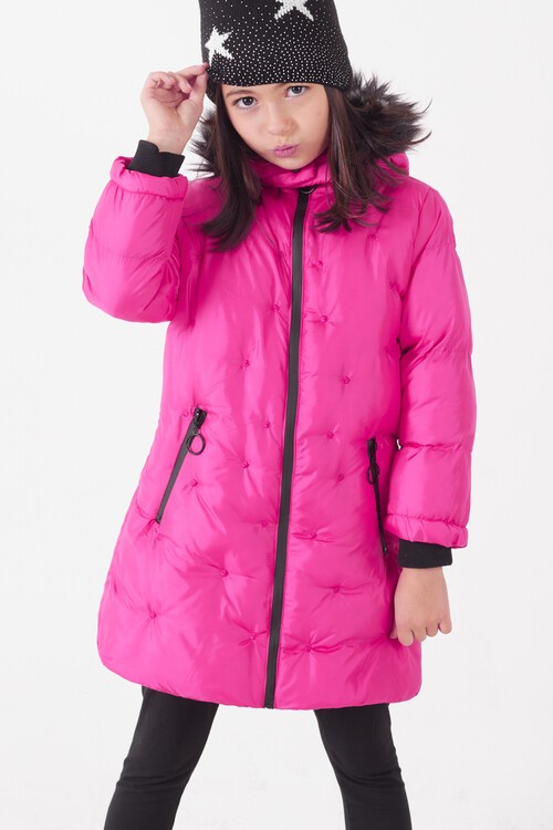 Kız Çocuk Mont Puantiyeli Kapüşonlu Şişme Mont 14532