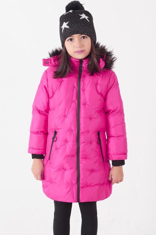 Kız Çocuk Mont Puantiyeli Kapüşonlu Şişme Mont 14532
