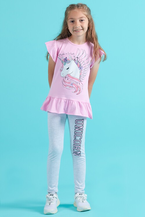 Kız Çocuk Taytlı 2li Takım Unicorn Baskı 13821