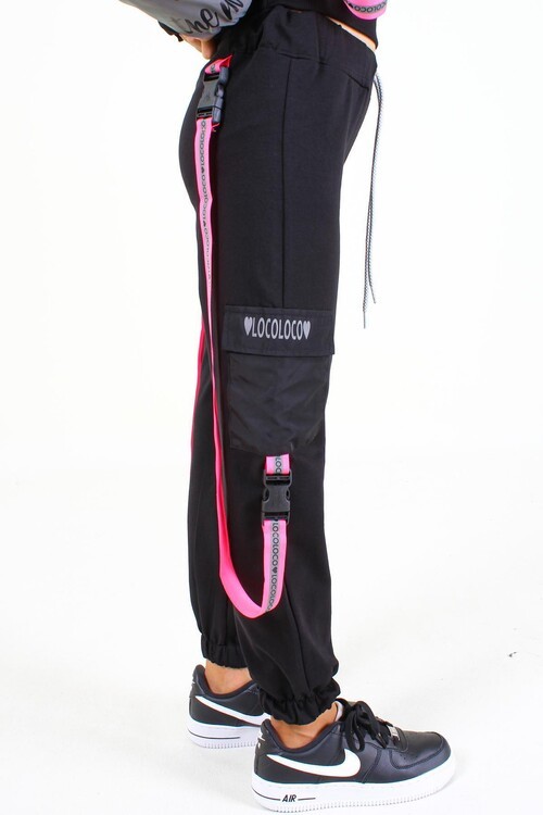 Kız Çocuk Siyah Fosfor Pembe Şeritli Pantolon 14505