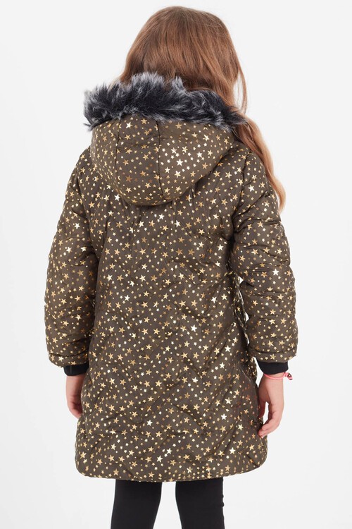 Kız Çocuk Mont Yıldız Desenli Kapüşonlu Şişme Mont 14535