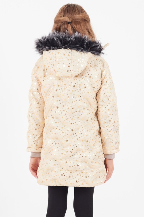 Kız Çocuk Mont Yıldız Desenli Kapüşonlu Şişme Mont 14535