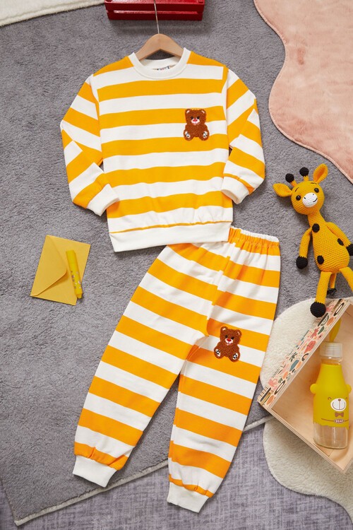 Çizgili Ayıcık Nakışlı Eşofman Takımı Unisex 14971