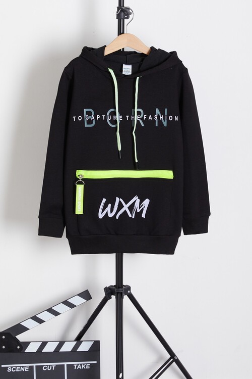 Erkek Çocuk Born Baskılı Kapşonlu Sweatshirt 9-12Yaş 14023