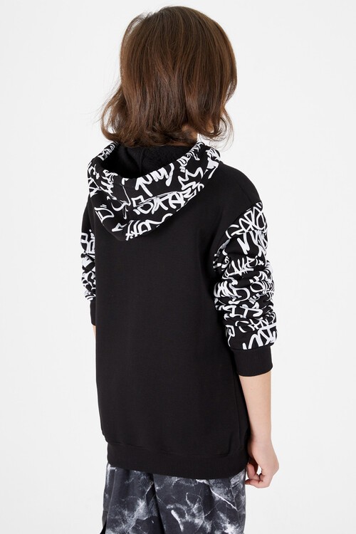 Erkek Çocuk Kolları Yazılı Polarlı Kapşonlu Sweatshirt 14617