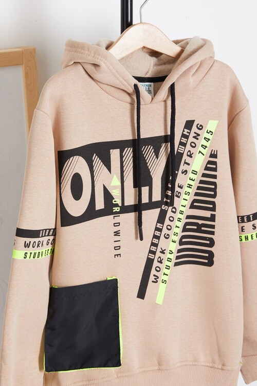 Erkek Çocuk Only Yazı Baskılı Polarlı Kapüşonlu Sweatshirt 14603