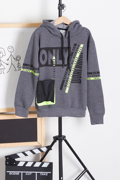 Erkek Çocuk Only Yazı Baskılı Polarlı Kapüşonlu Sweatshirt 14603