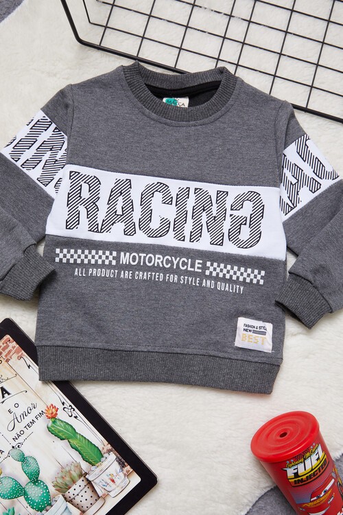 Erkek Çocuk Racing Baskılı Uzun Kol Sweatshirt 1-4 Yaş 13318