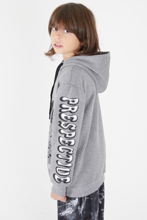 Erkek Çocuk Yazı Baskılı Kapüşonlu Sweatshirt 9-14 Yaş 14147