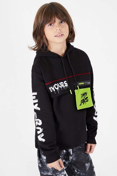 Erkek Çocuk Yours Yazı Baskılı Kapşonlu Sweatshirt 14183